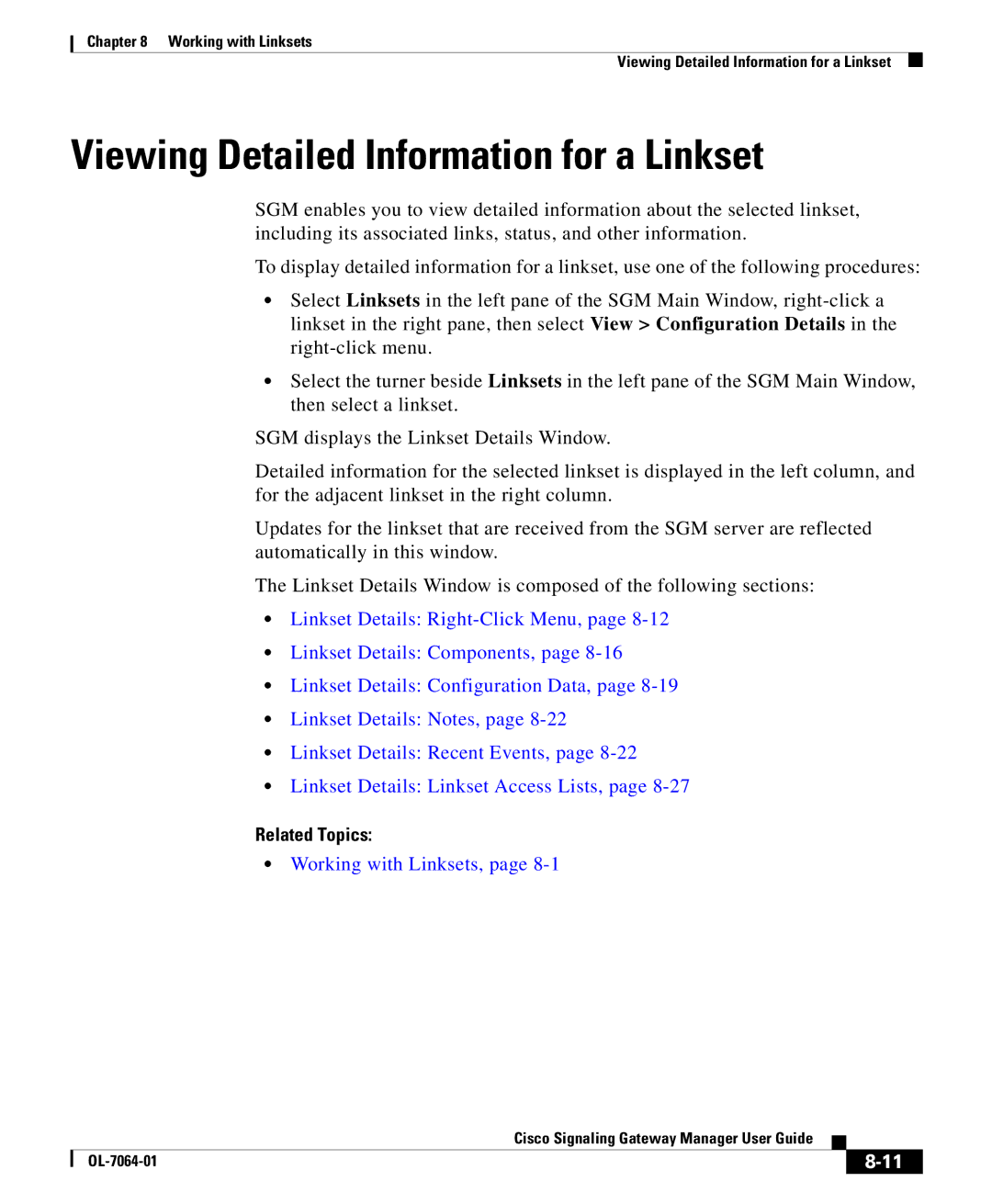 Cisco Systems OL-7064-01 manual Viewing Detailed Information for a Linkset 