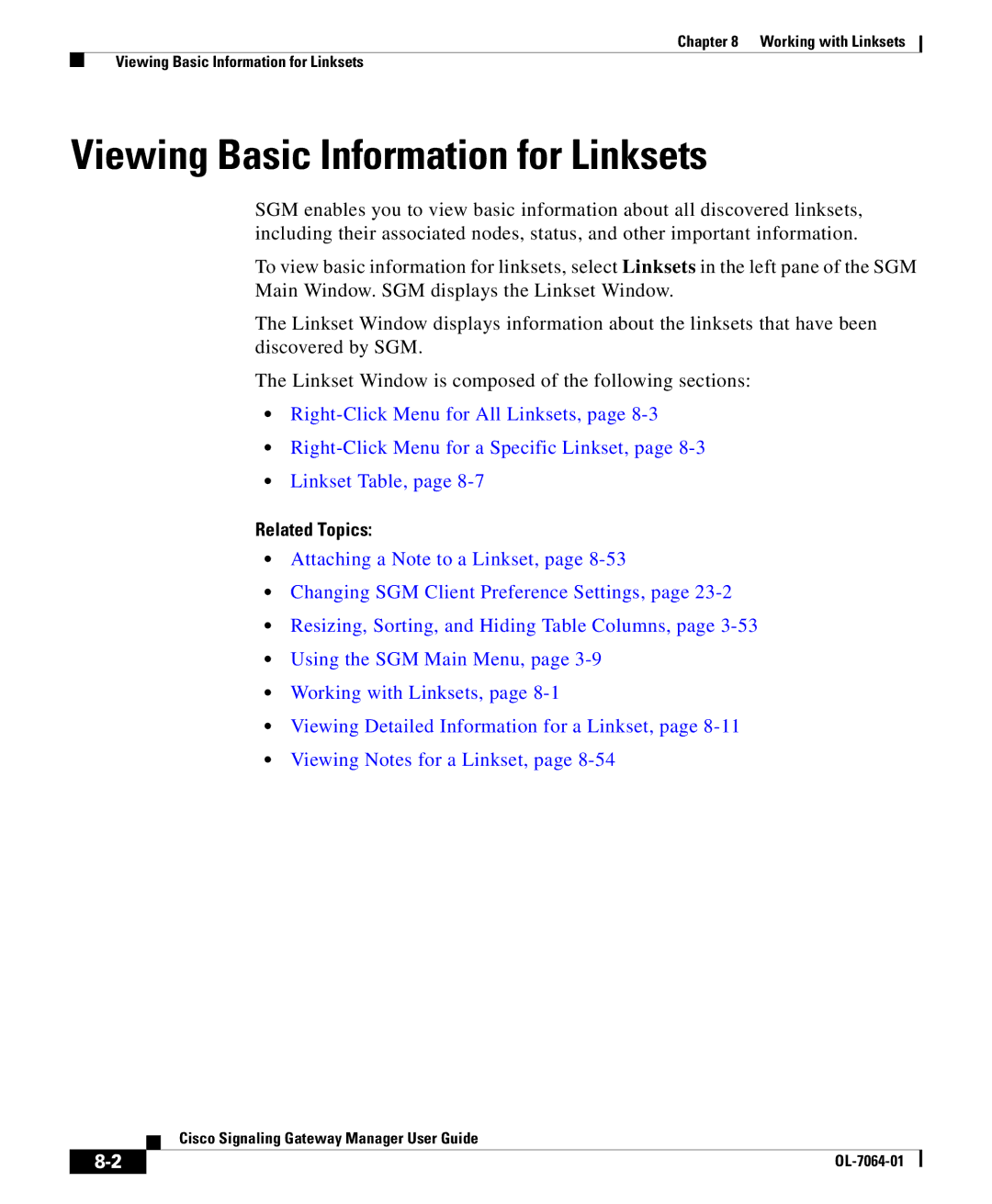 Cisco Systems OL-7064-01 manual Viewing Basic Information for Linksets 