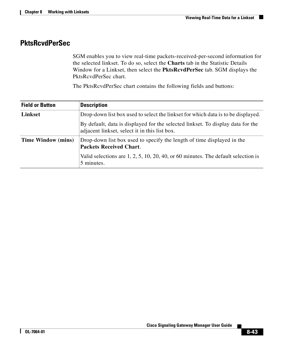 Cisco Systems OL-7064-01 manual PktsRcvdPerSec chart, Packets Received Chart 