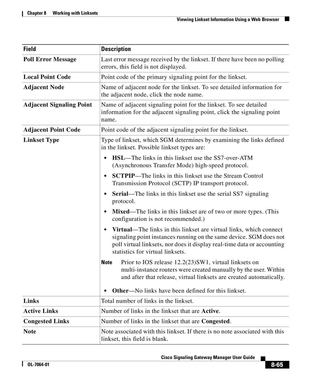 Cisco Systems OL-7064-01 manual Poll Error Message, Adjacent Signaling Point, Adjacent Point Code 