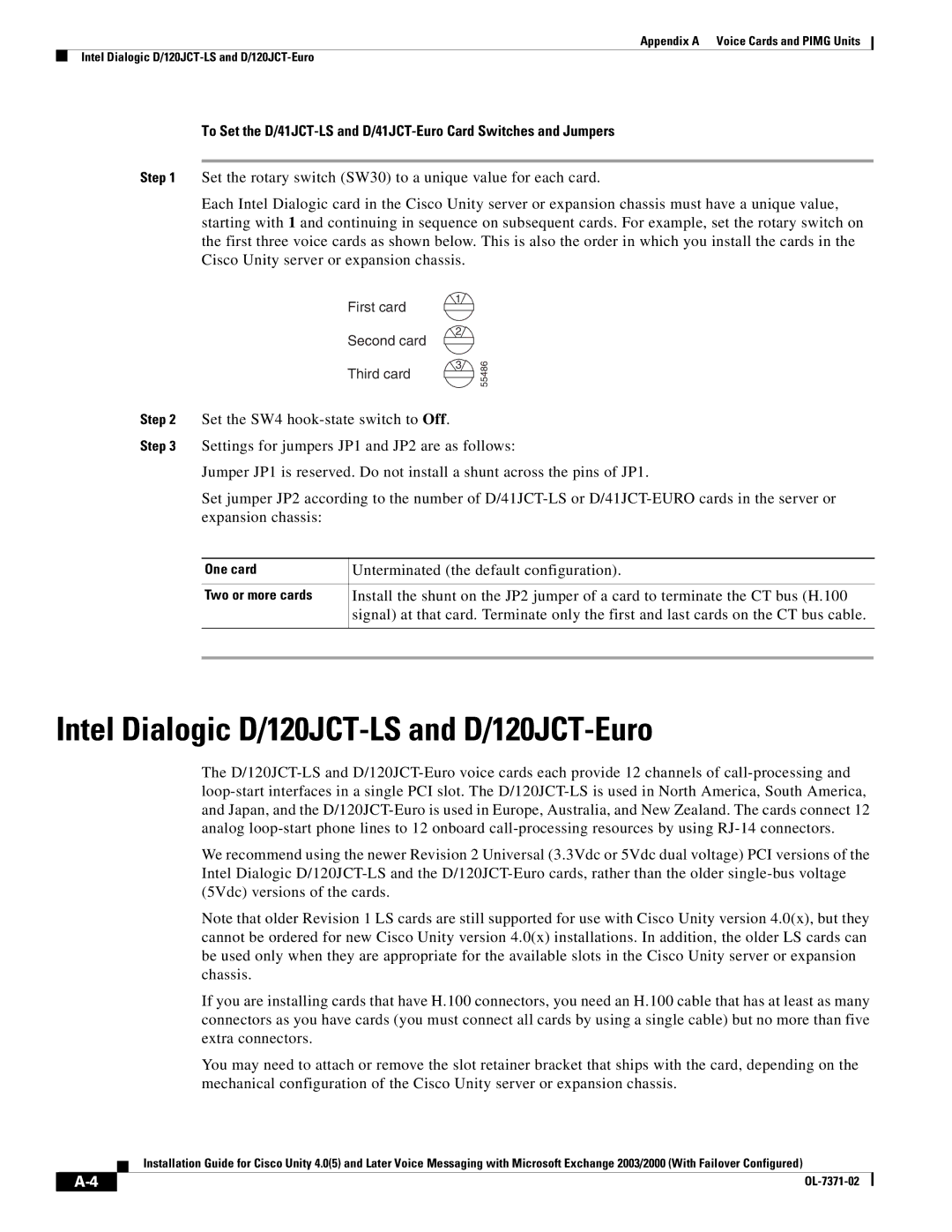 Cisco Systems OL-7371-02 manual Intel Dialogic D/120JCT-LS and D/120JCT-Euro 