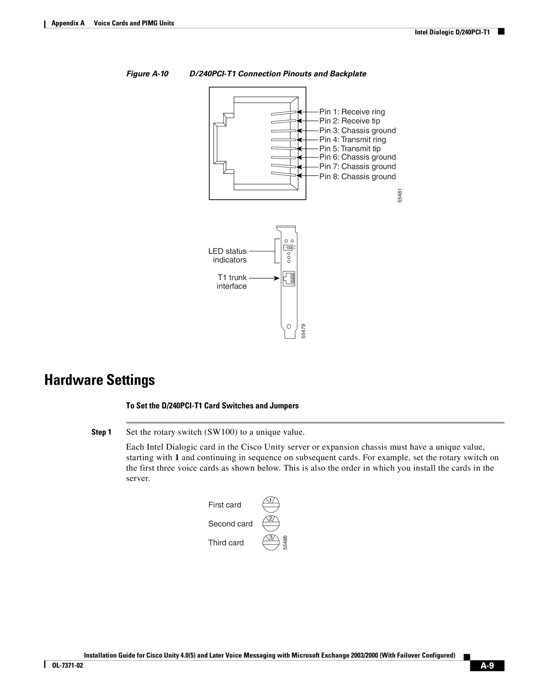 Cisco Systems OL-7371-02 manual To Set the D/240PCI-T1 Card Switches and Jumpers 