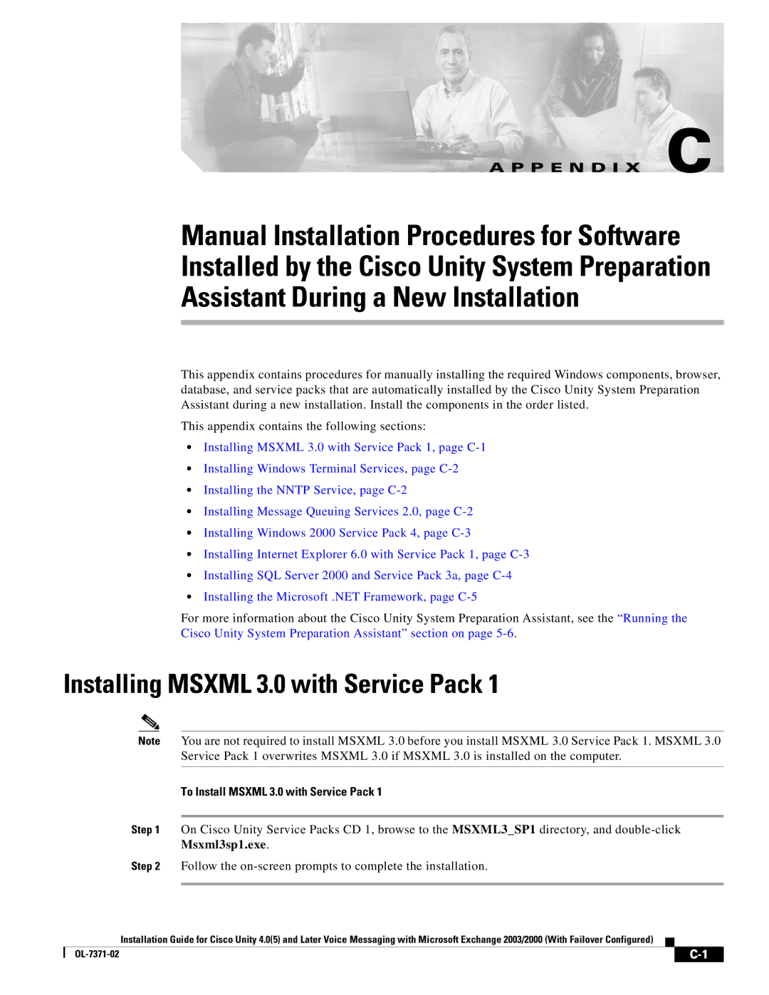 Cisco Systems OL-7371-02 manual Installing Msxml 3.0 with Service Pack, To Install Msxml 3.0 with Service Pack 