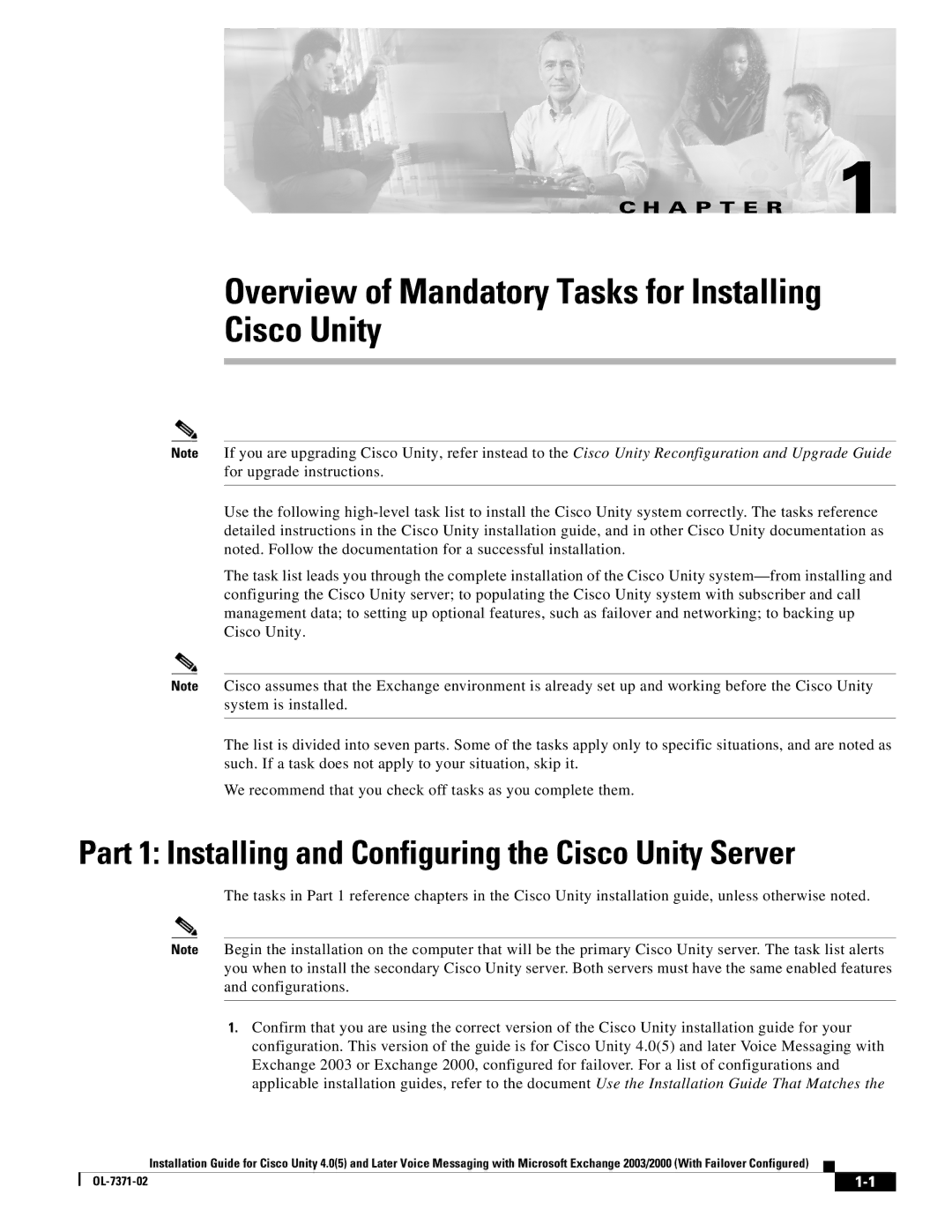 Cisco Systems OL-7371-02 manual Overview of Mandatory Tasks for Installing Cisco Unity 