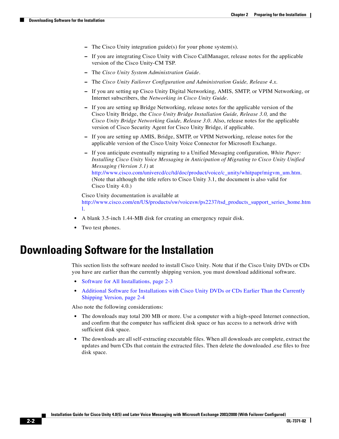 Cisco Systems OL-7371-02 manual Downloading Software for the Installation 