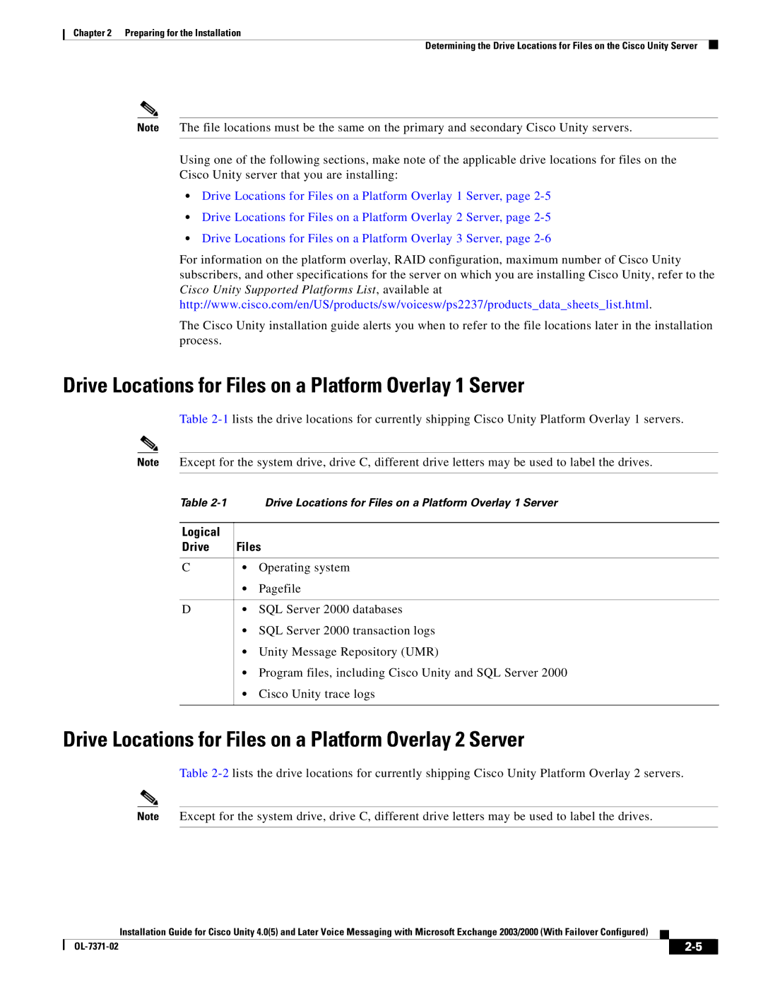 Cisco Systems OL-7371-02 manual Drive Locations for Files on a Platform Overlay 1 Server, Logical Drive 