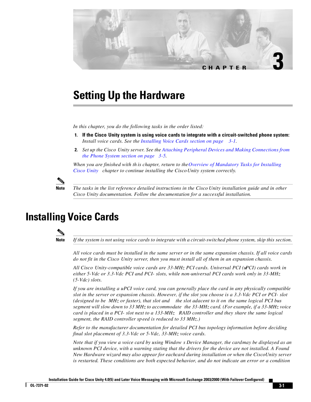 Cisco Systems OL-7371-02 manual Setting Up the Hardware, Installing Voice Cards 