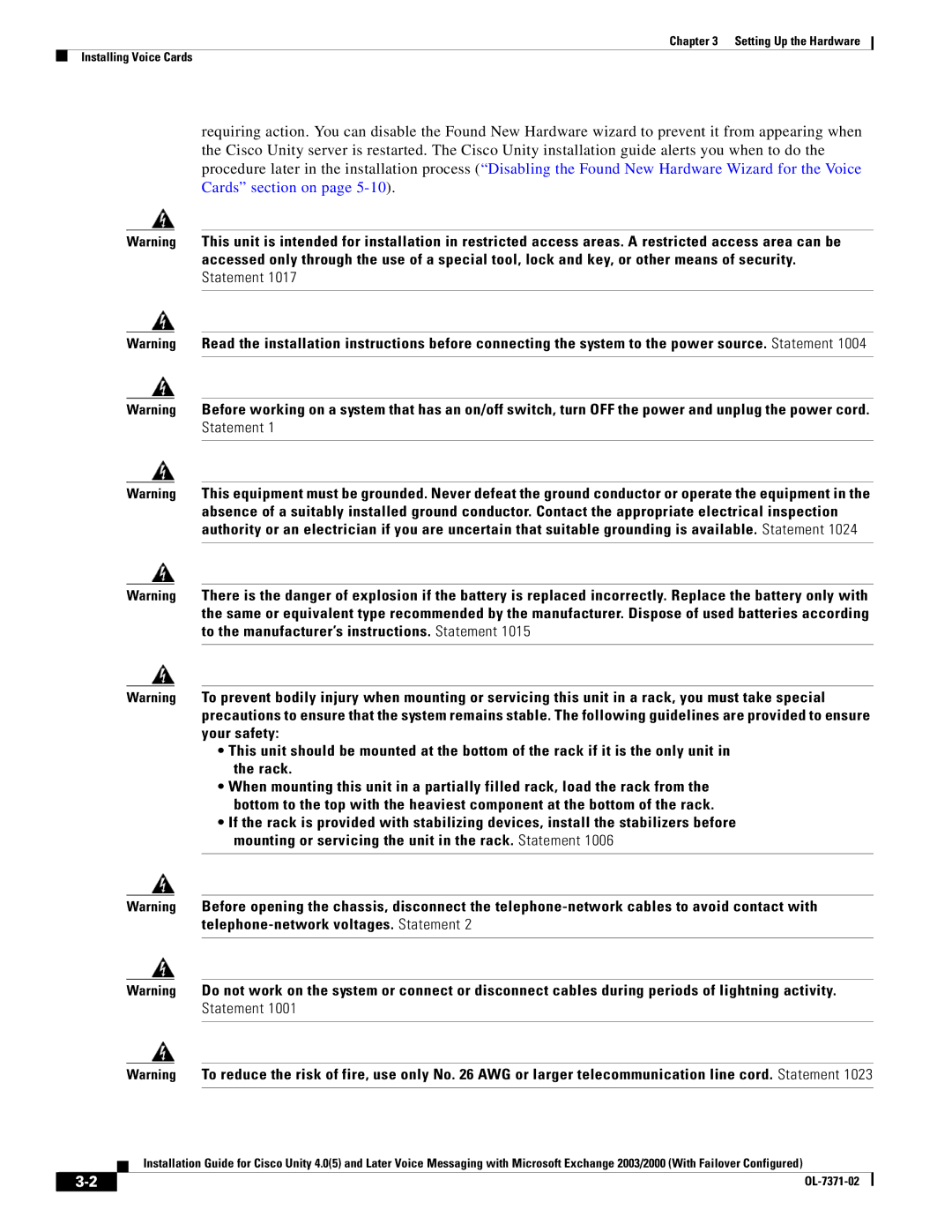 Cisco Systems OL-7371-02 manual Setting Up the Hardware Installing Voice Cards 