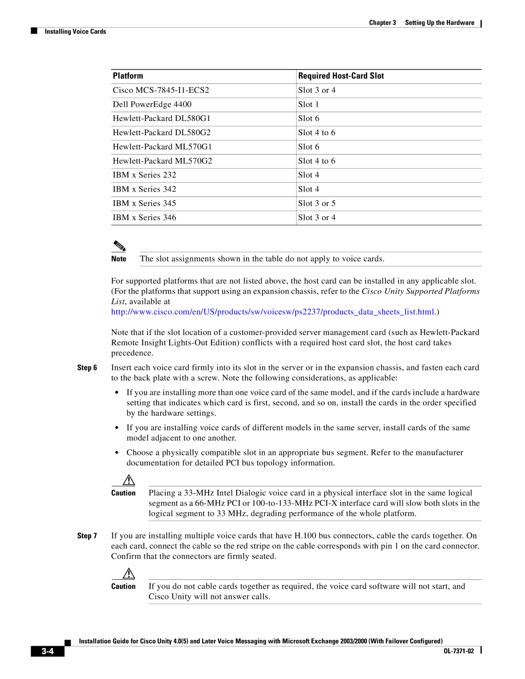 Cisco Systems OL-7371-02 manual Platform Required Host-Card Slot 