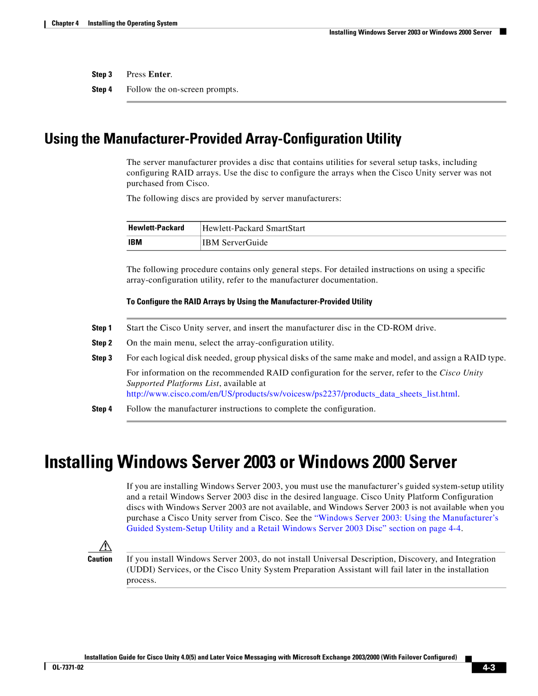 Cisco Systems OL-7371-02 manual Installing Windows Server 2003 or Windows 2000 Server 