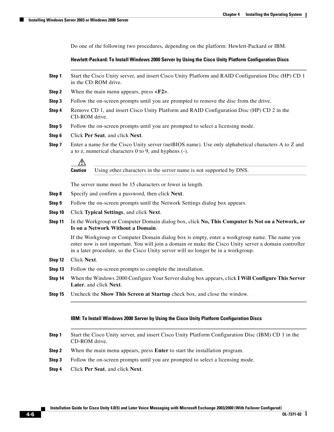 Cisco Systems OL-7371-02 manual Click Typical Settings, and click Next, Is on a Network Without a Domain 