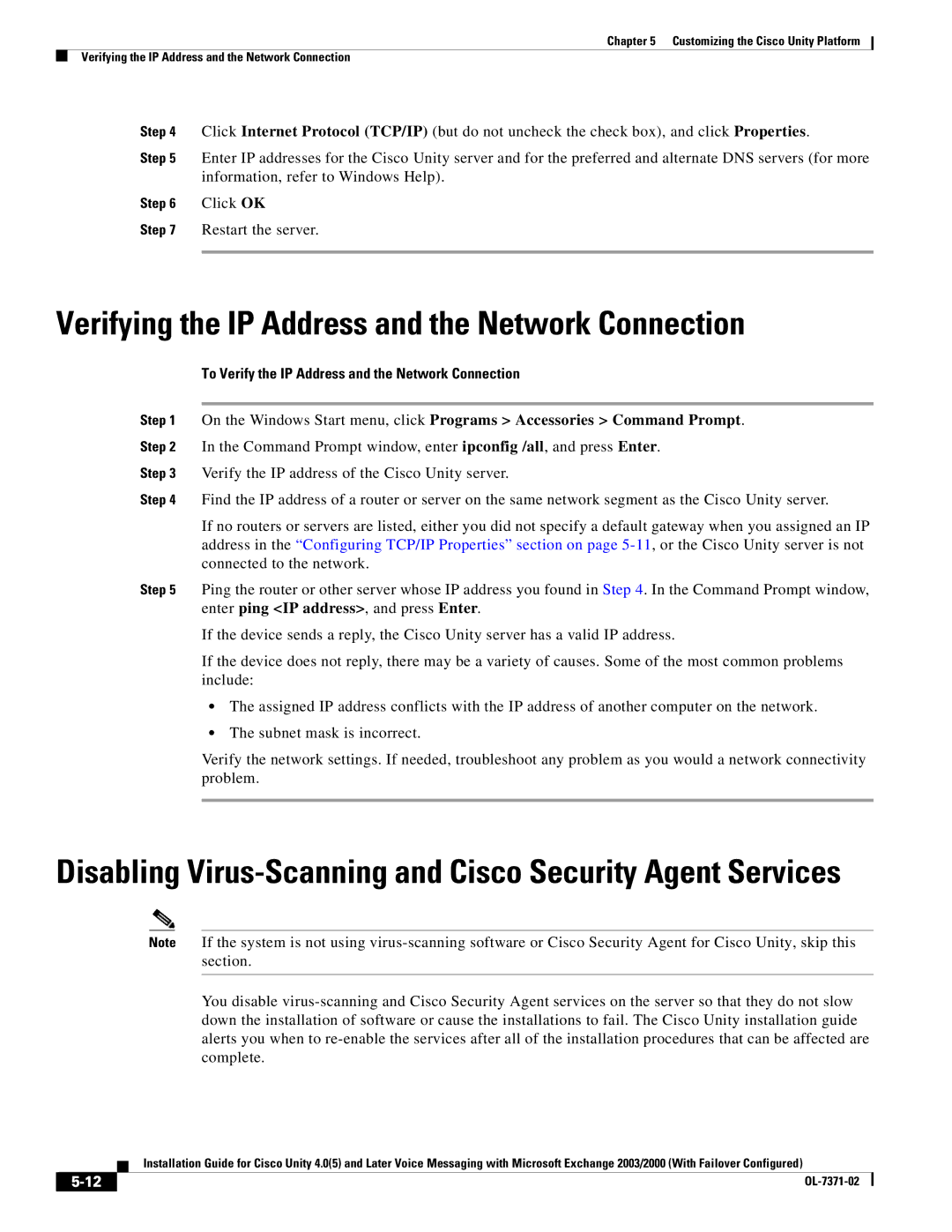 Cisco Systems OL-7371-02 manual Verifying the IP Address and the Network Connection 