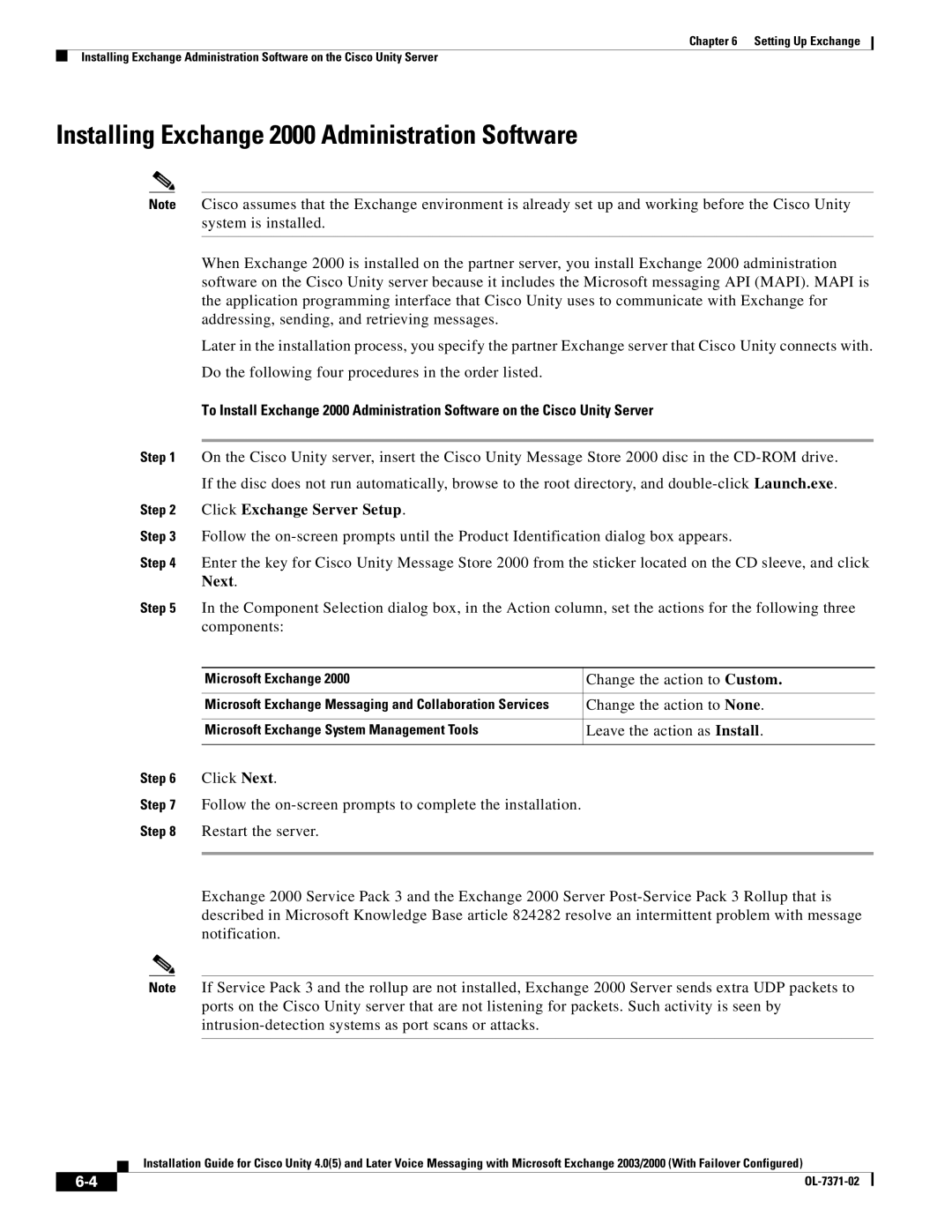 Cisco Systems OL-7371-02 manual Installing Exchange 2000 Administration Software, Click Exchange Server Setup, Next 