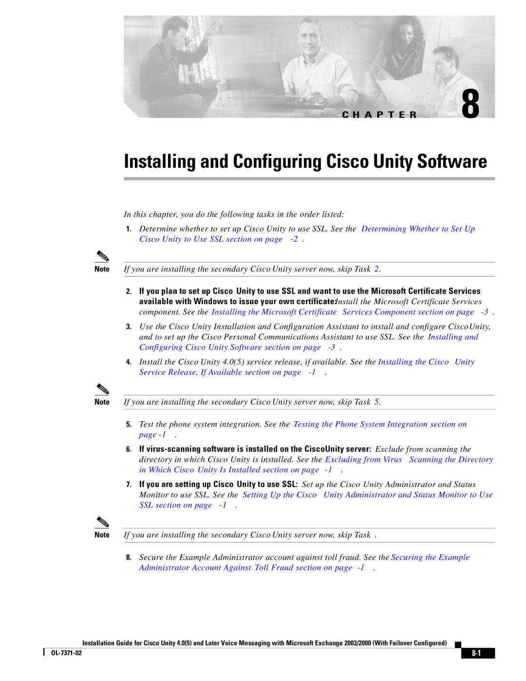 Cisco Systems OL-7371-02 manual Installing and Configuring Cisco Unity Software 