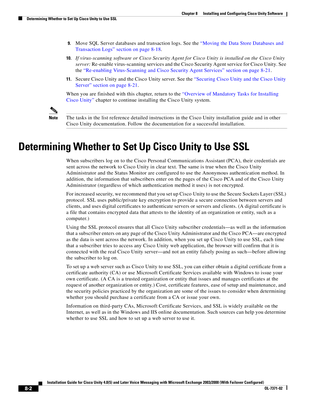 Cisco Systems OL-7371-02 manual Determining Whether to Set Up Cisco Unity to Use SSL 