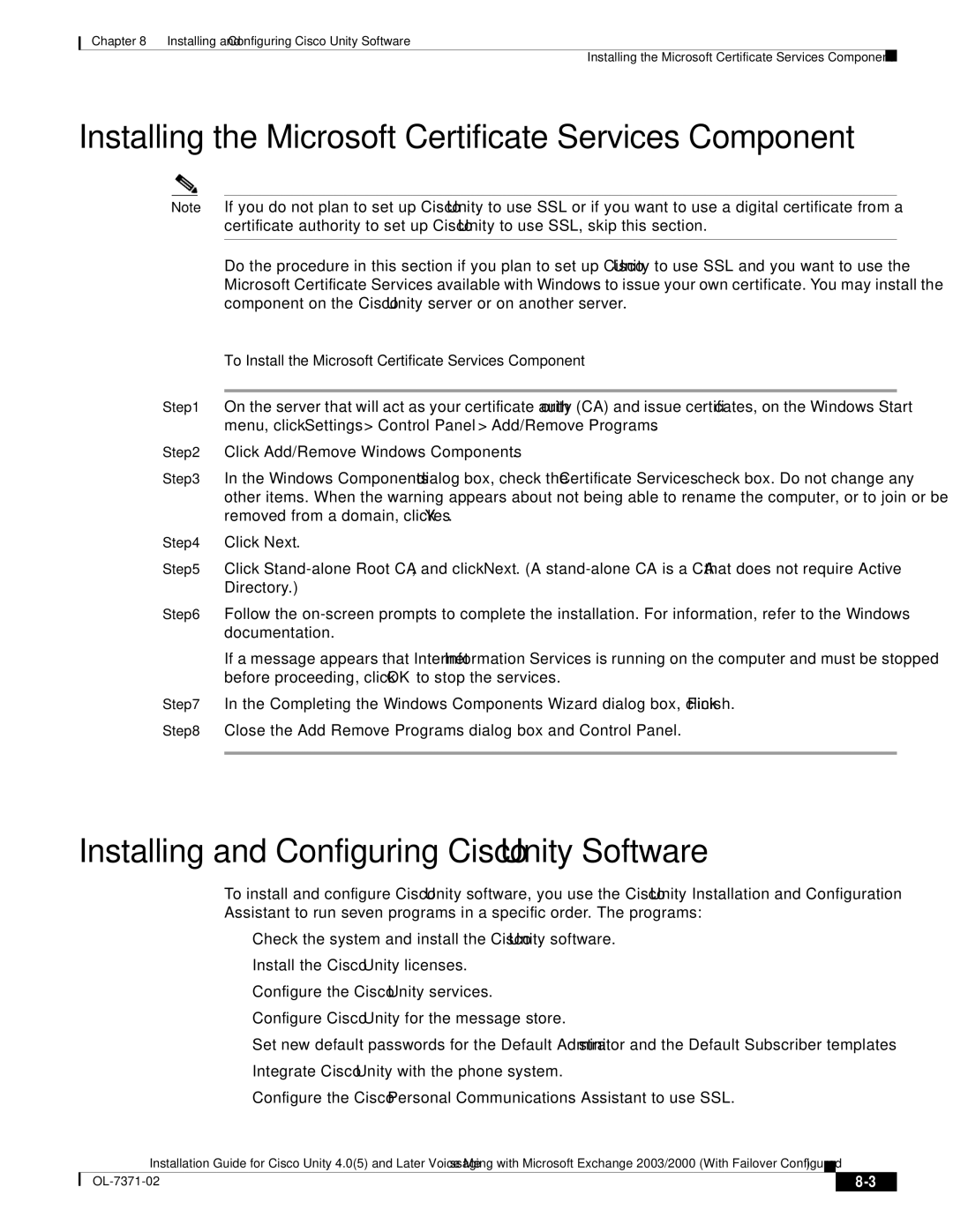 Cisco Systems OL-7371-02 Installing the Microsoft Certificate Services Component, Click Add/Remove Windows Components 