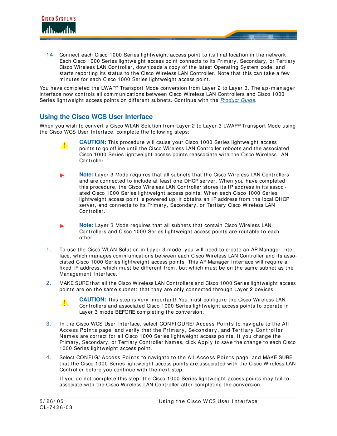 Cisco Systems quick start 26/05 Using the Cisco WCS User Interface OL-7426-03 