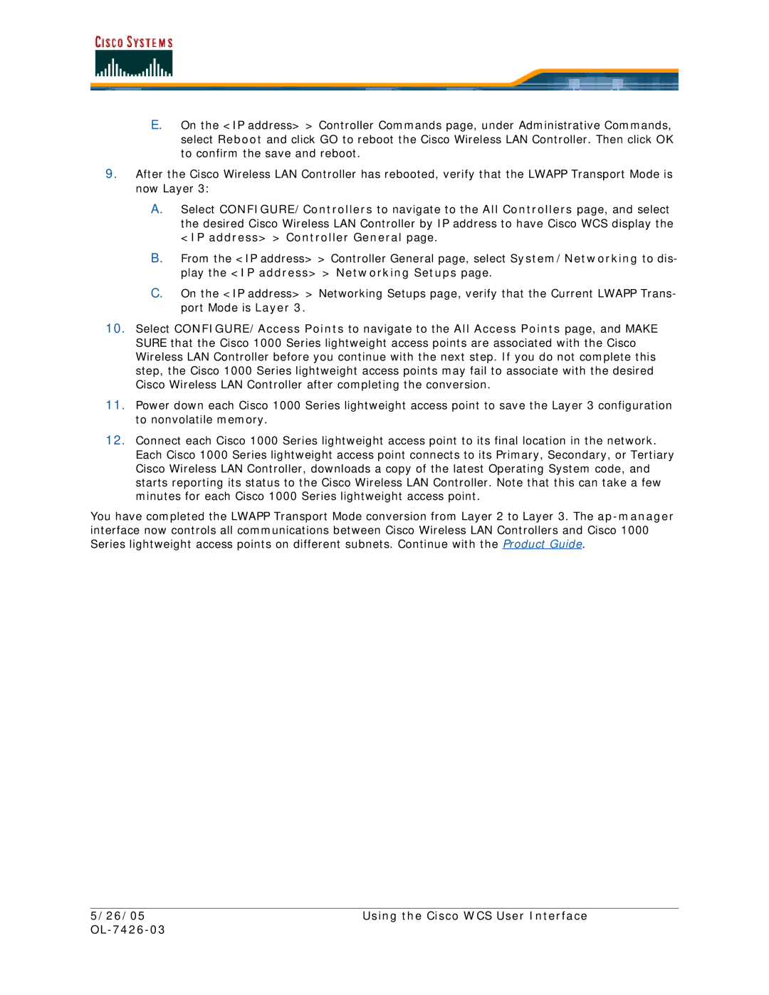 Cisco Systems quick start 26/05 Using the Cisco WCS User Interface OL-7426-03 