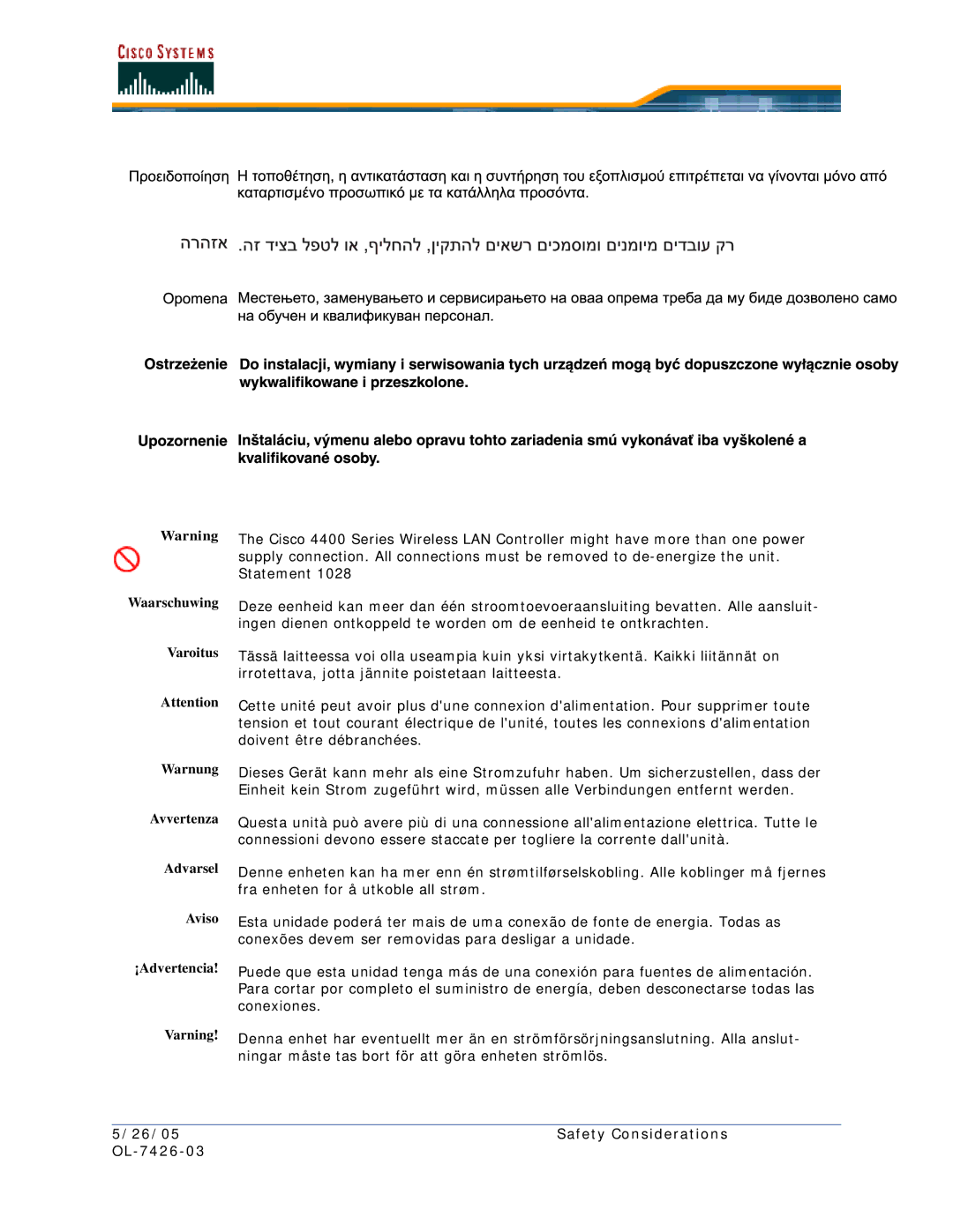 Cisco Systems OL-7426-03 quick start Aviso ¡Advertencia 