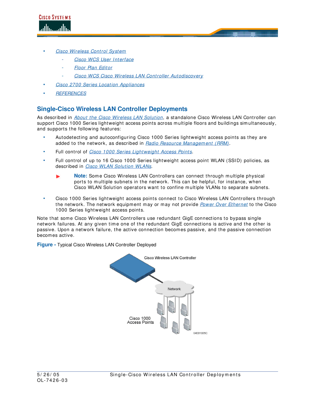 Cisco Systems OL-7426-03 quick start Single-Cisco Wireless LAN Controller Deployments 