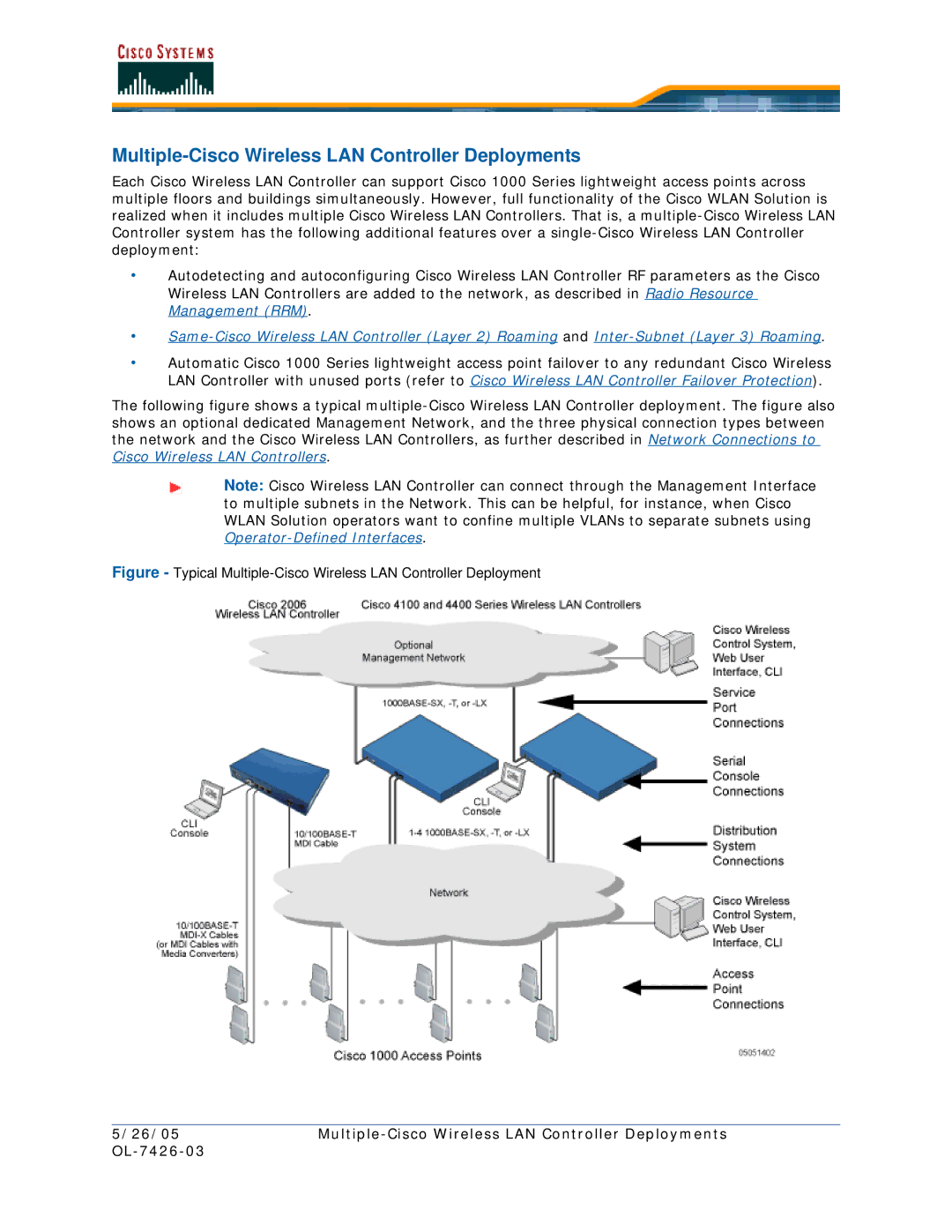 Cisco Systems OL-7426-03 quick start Multiple-Cisco Wireless LAN Controller Deployments 