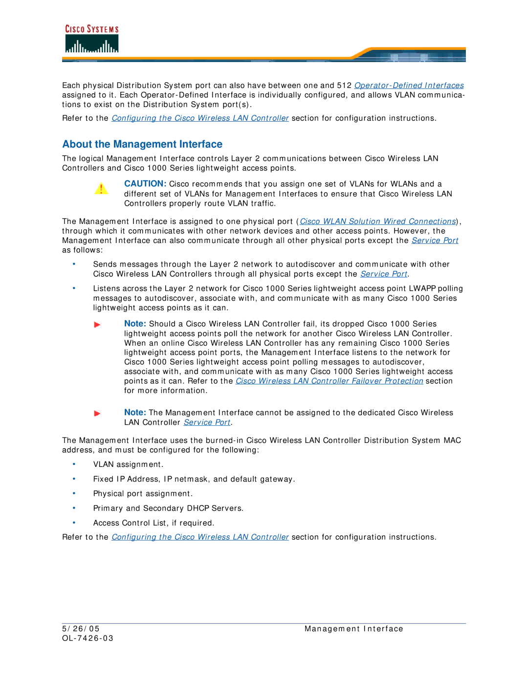 Cisco Systems quick start About the Management Interface, 26/05 Management Interface OL-7426-03 