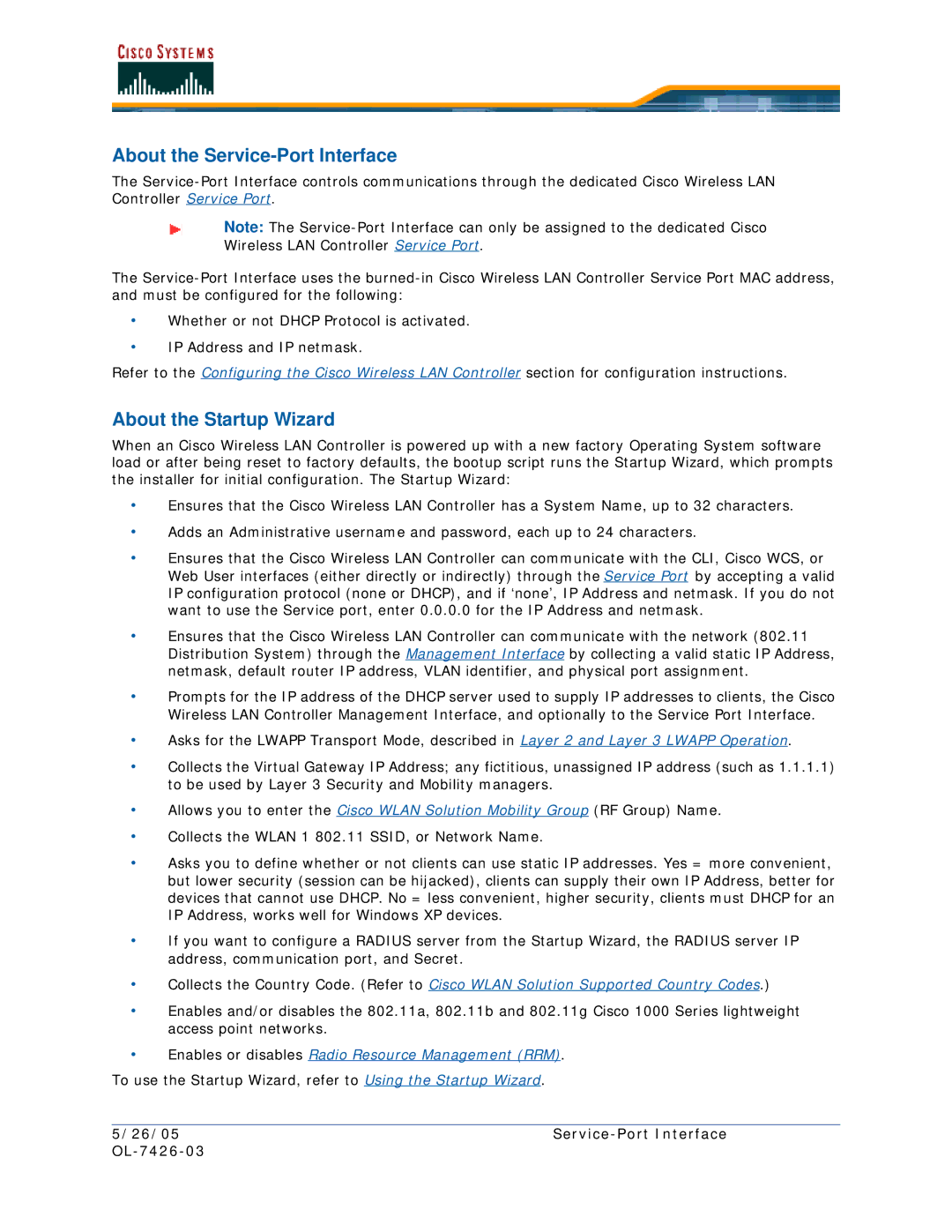 Cisco Systems OL-7426-03 quick start About the Service-Port Interface, About the Startup Wizard 