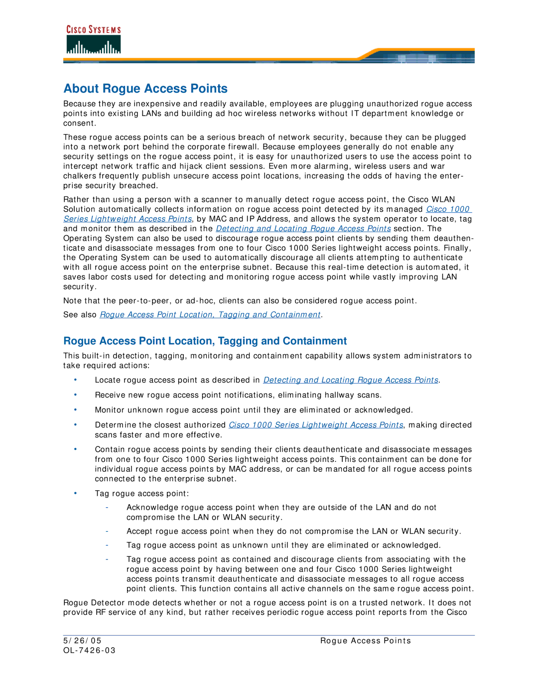 Cisco Systems OL-7426-03 quick start About Rogue Access Points, Rogue Access Point Location, Tagging and Containment 