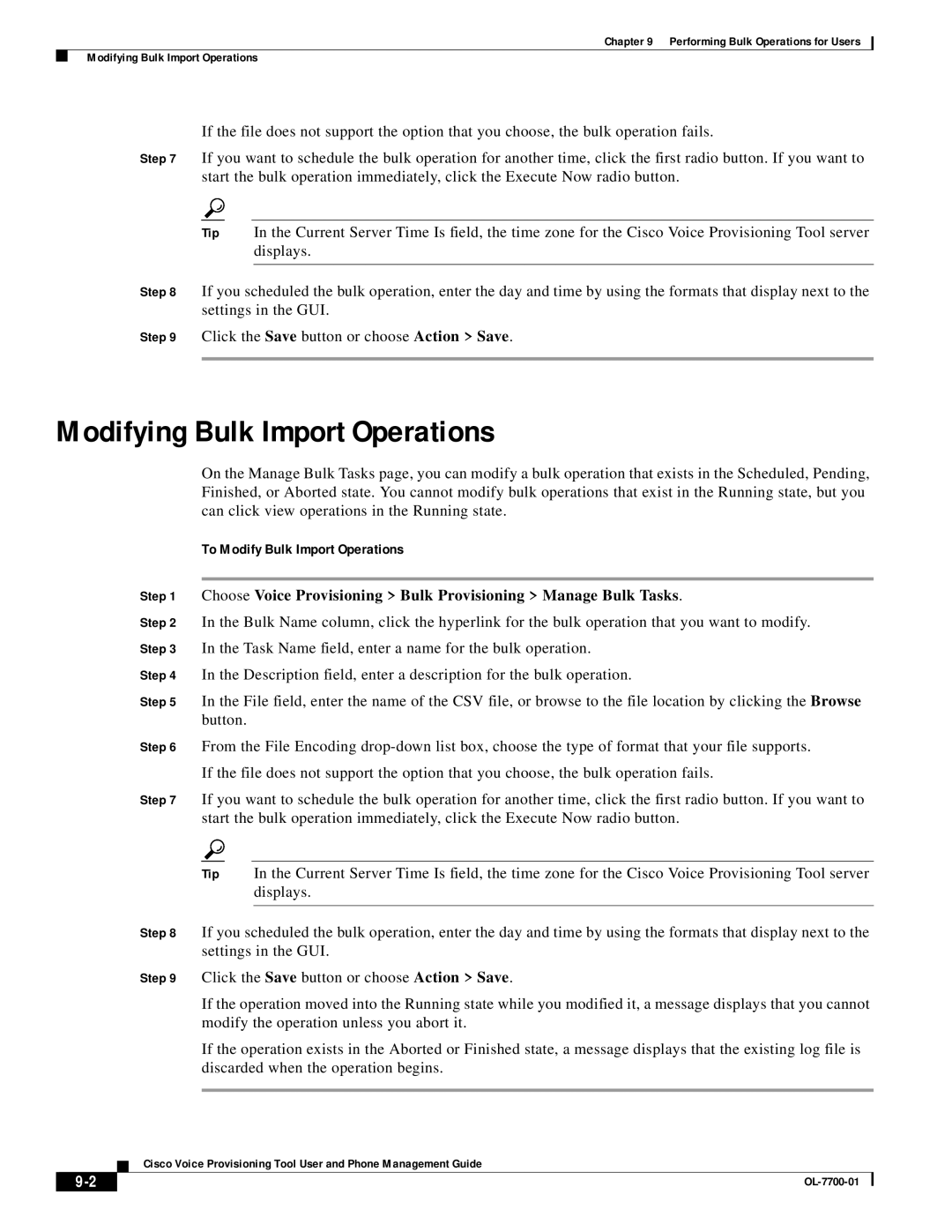 Cisco Systems OL-7700-01 manual Modifying Bulk Import Operations, To Modify Bulk Import Operations 