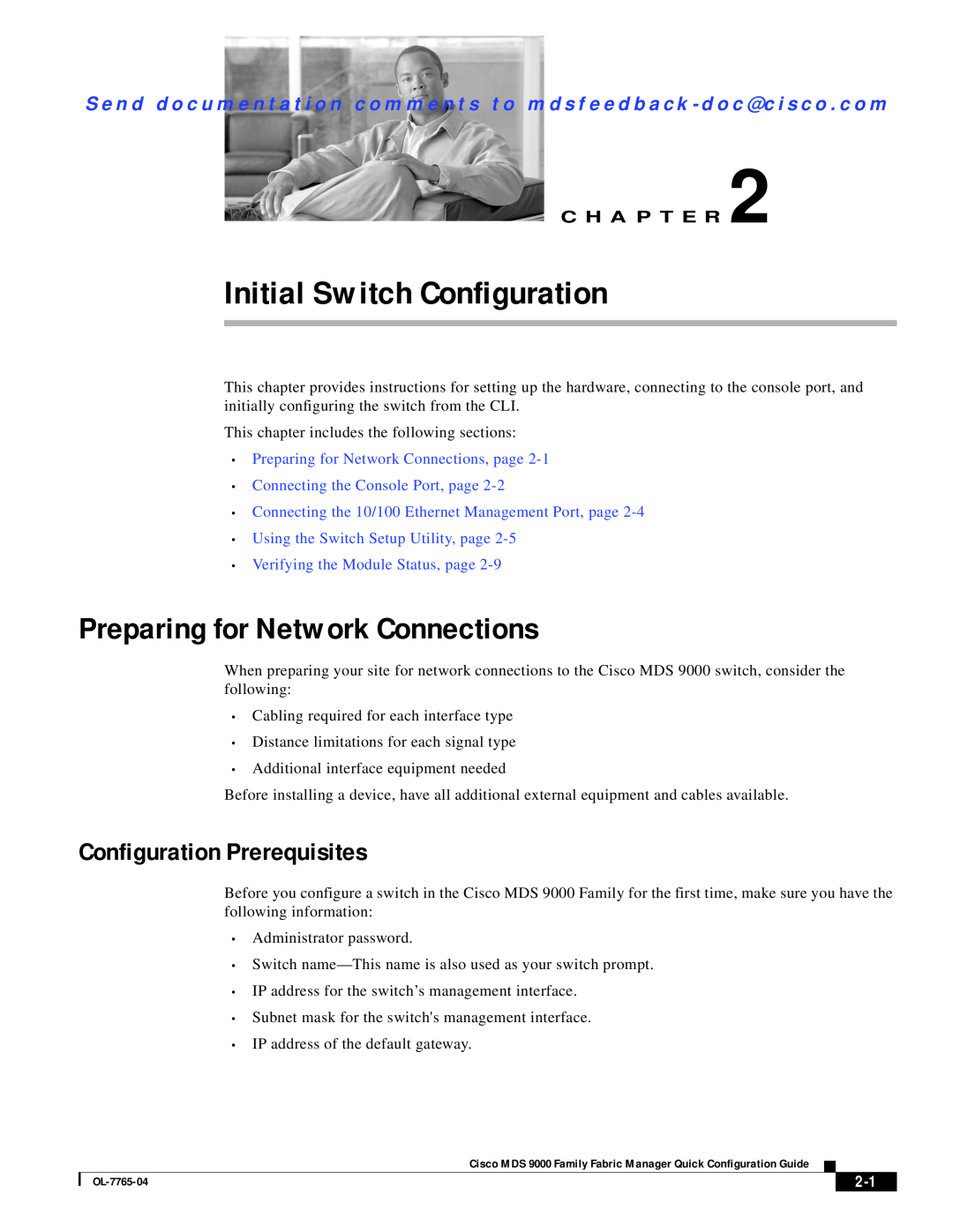 Cisco Systems OL-7765-04 manual Preparing for Network Connections, Configuration Prerequisites, C H A P T E R 