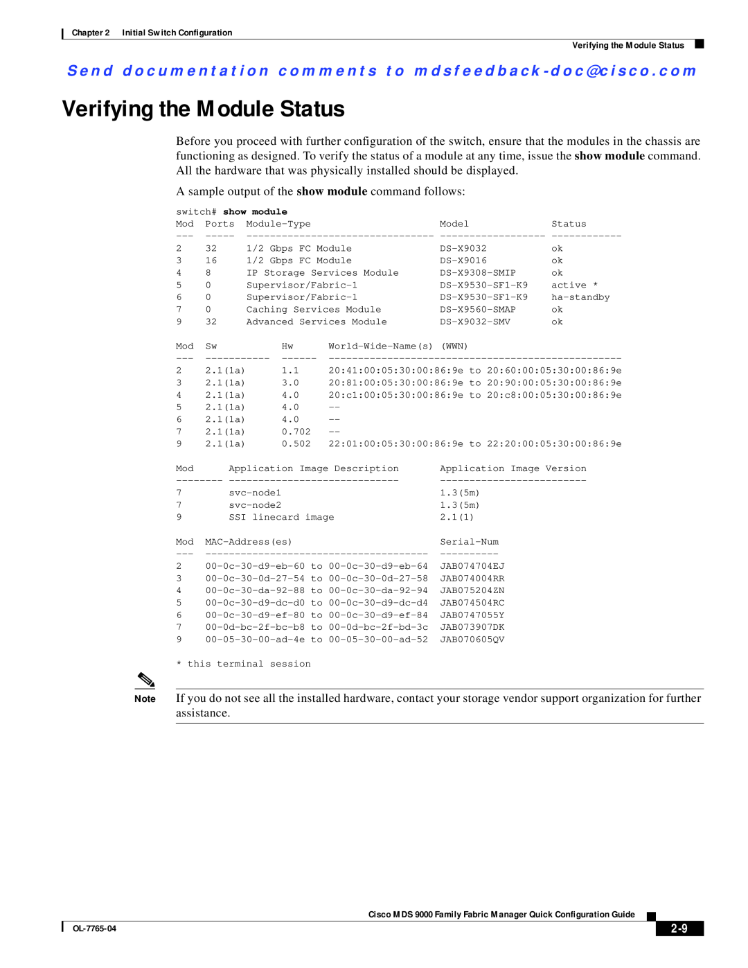Cisco Systems OL-7765-04 manual Verifying the Module Status 