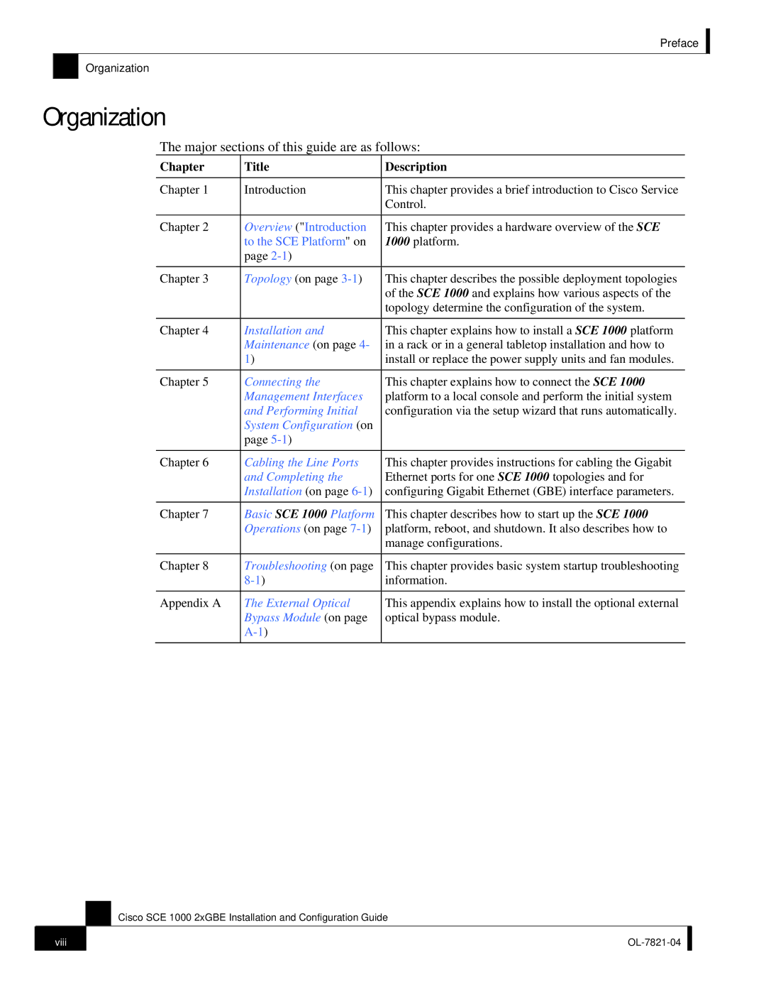 Cisco Systems OL-7821-04 manual Organization, Major sections of this guide are as follows, Chapter Title Description 