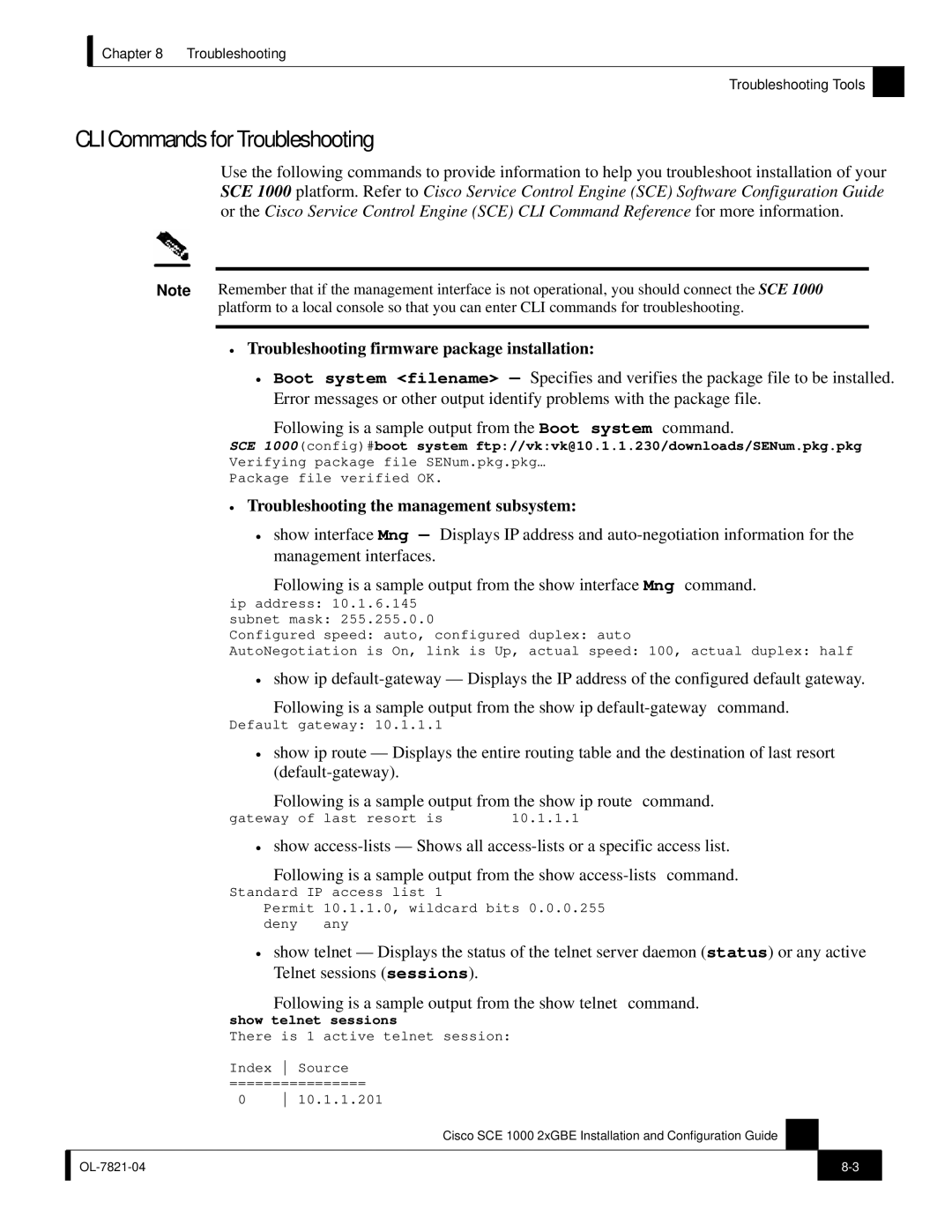 Cisco Systems SCE 1000 2xGBE, OL-7821-04 CLI Commands for Troubleshooting, Troubleshooting firmware package installation 