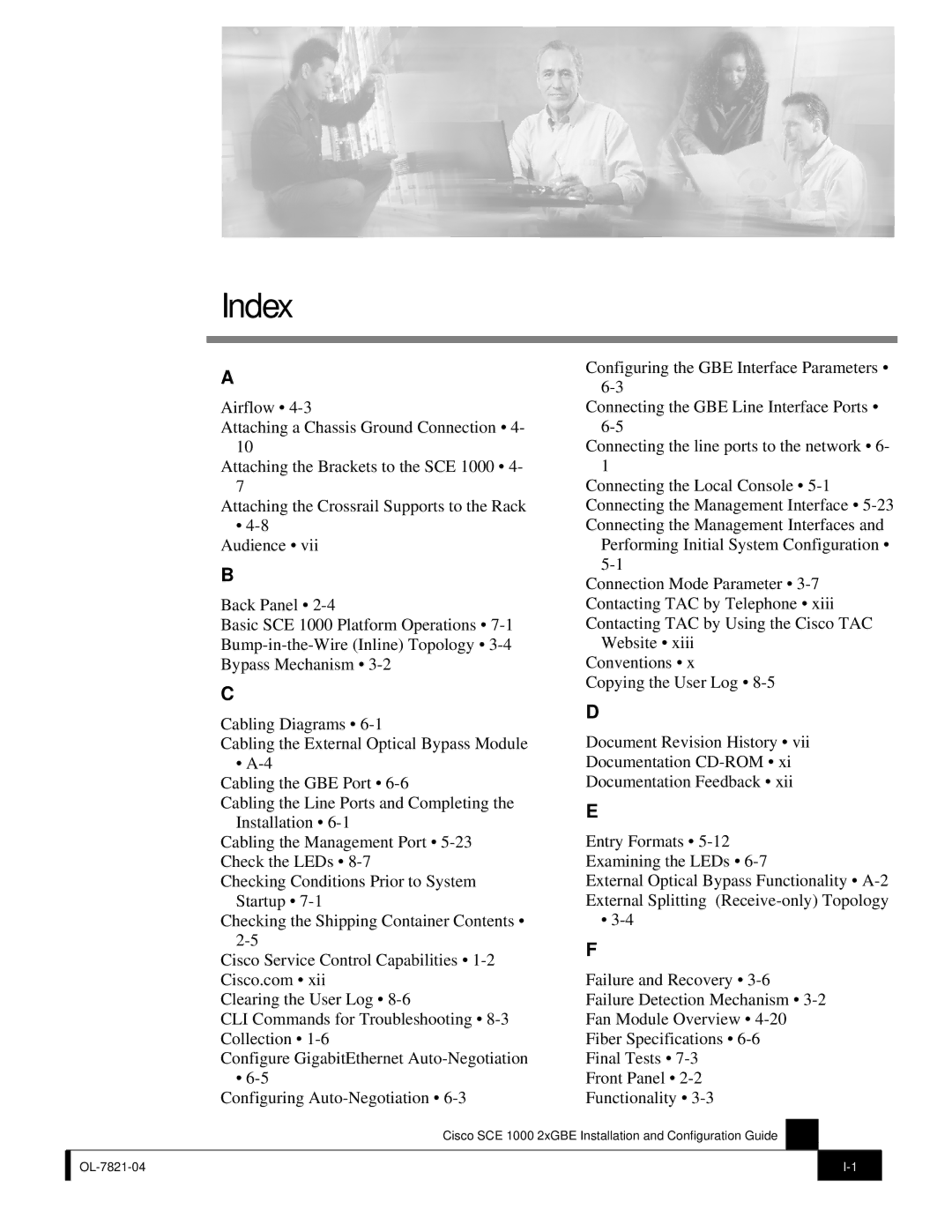 Cisco Systems SCE 1000 2xGBE, OL-7821-04 manual Index 