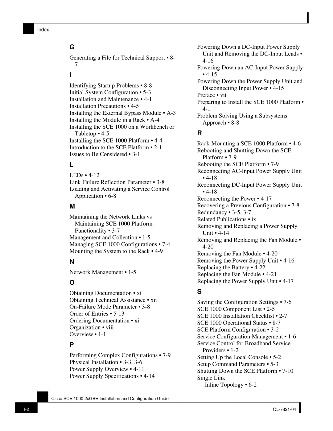 Cisco Systems OL-7821-04, SCE 1000 2xGBE manual Index 