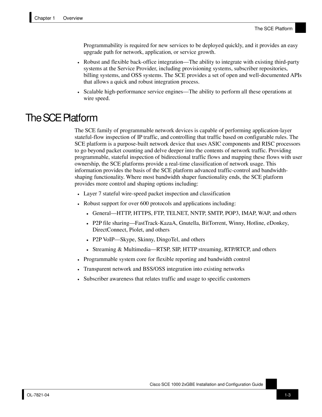 Cisco Systems SCE 1000 2xGBE, OL-7821-04 manual SCE Platform 