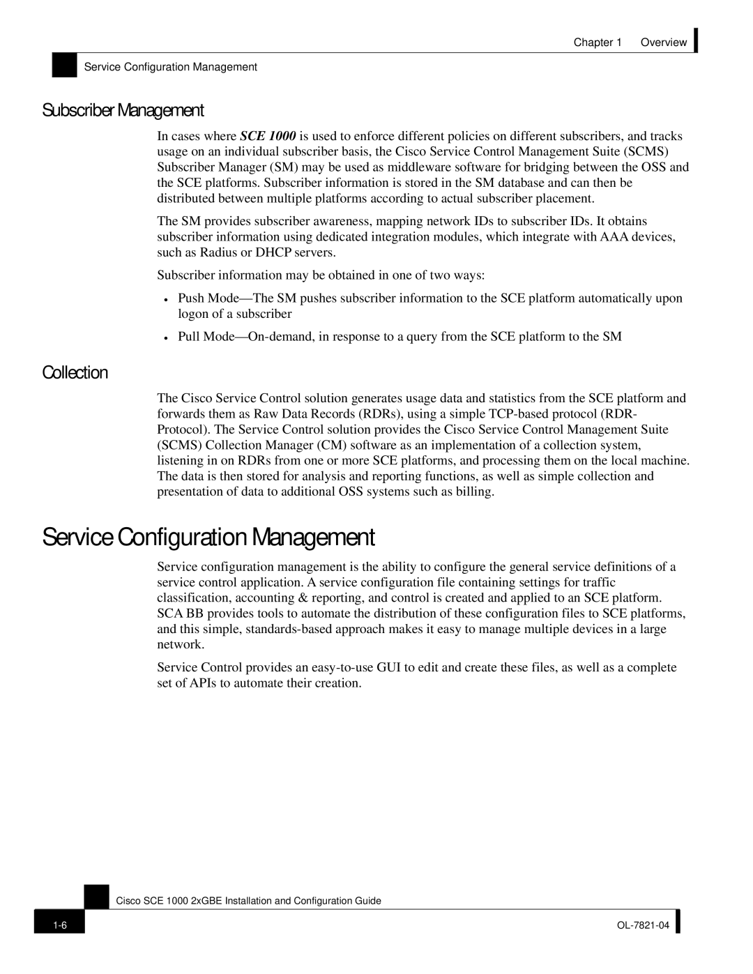 Cisco Systems OL-7821-04, SCE 1000 2xGBE manual Service Configuration Management, Subscriber Management, Collection 