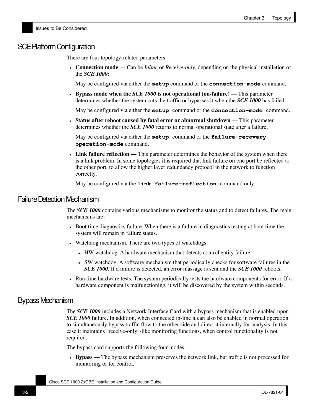 Cisco Systems OL-7821-04, SCE 1000 2xGBE manual SCE Platform Configuration, Failure Detection Mechanism, Bypass Mechanism 