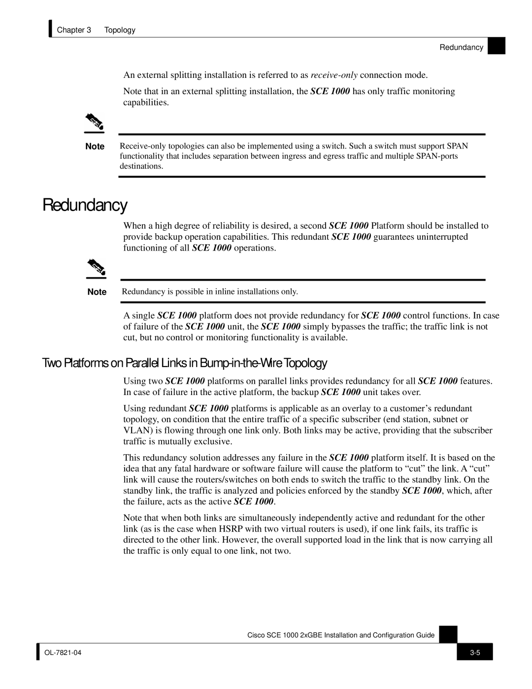 Cisco Systems SCE 1000 2xGBE, OL-7821-04 manual Redundancy, Two Platforms on Parallel Links in Bump-in-the-Wire Topology 