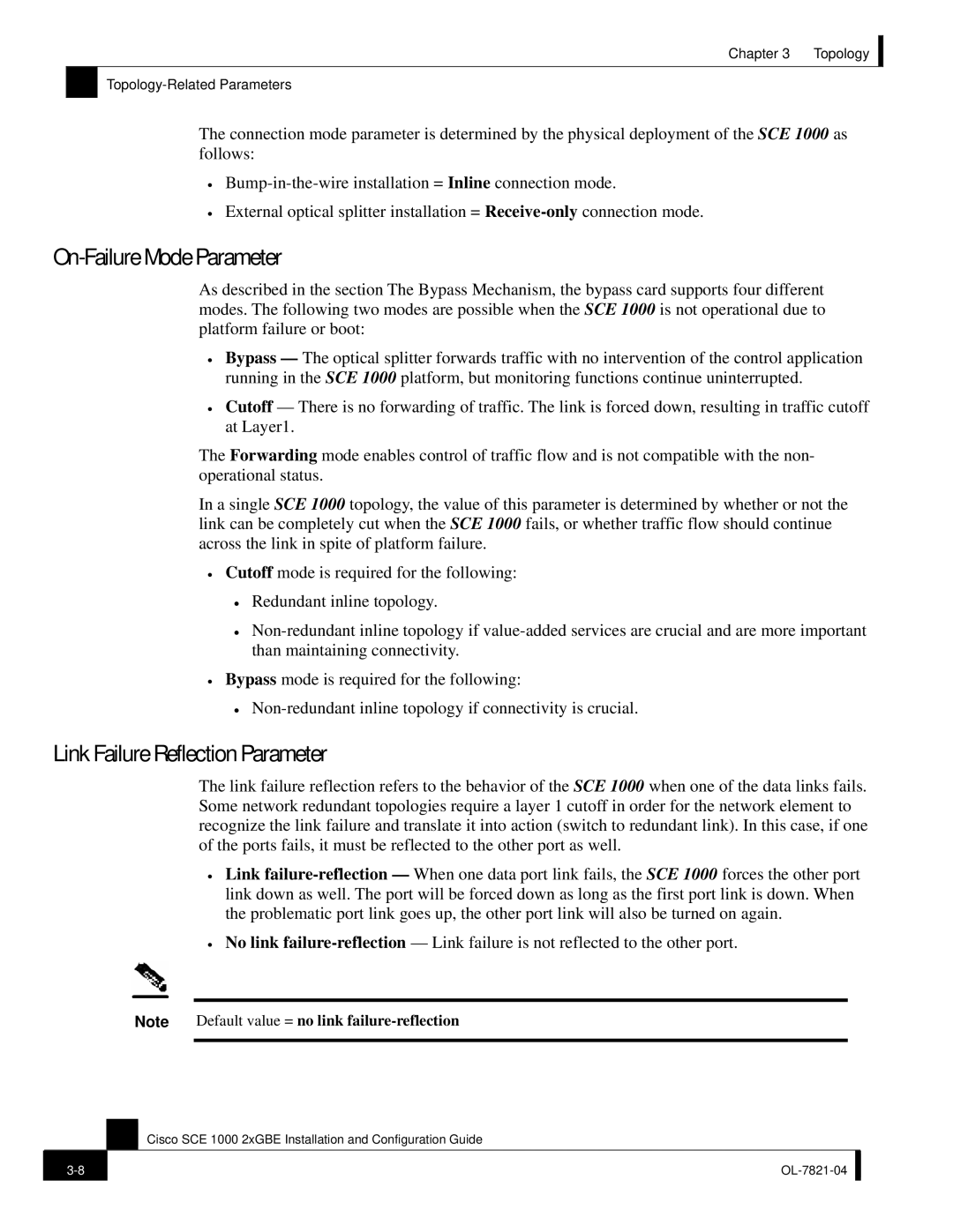 Cisco Systems OL-7821-04, SCE 1000 2xGBE manual On-Failure Mode Parameter, Link Failure Reflection Parameter 