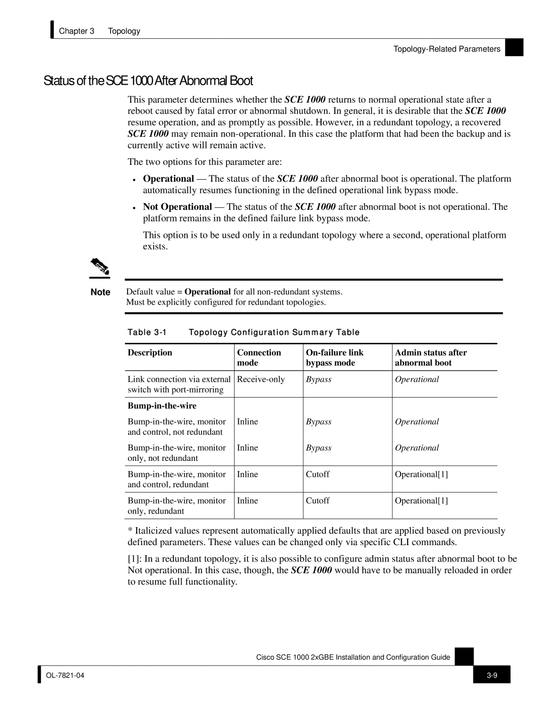 Cisco Systems SCE 1000 2xGBE, OL-7821-04 manual Status of the SCE 1000AfterAbnormal Boot, Bump-in-the-wire 