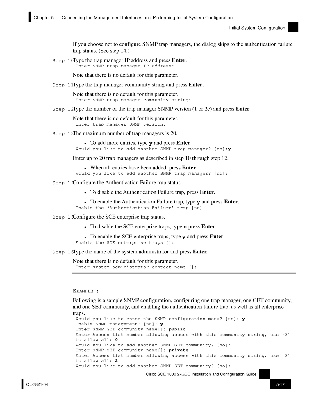 Cisco Systems SCE 1000 2xGBE, OL-7821-04 manual Type the trap manager community string and press Enter 