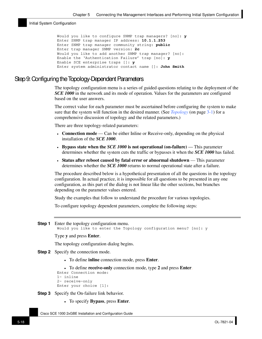 Cisco Systems OL-7821-04, SCE 1000 2xGBE manual Configuring the Topology-Dependent Parameters 