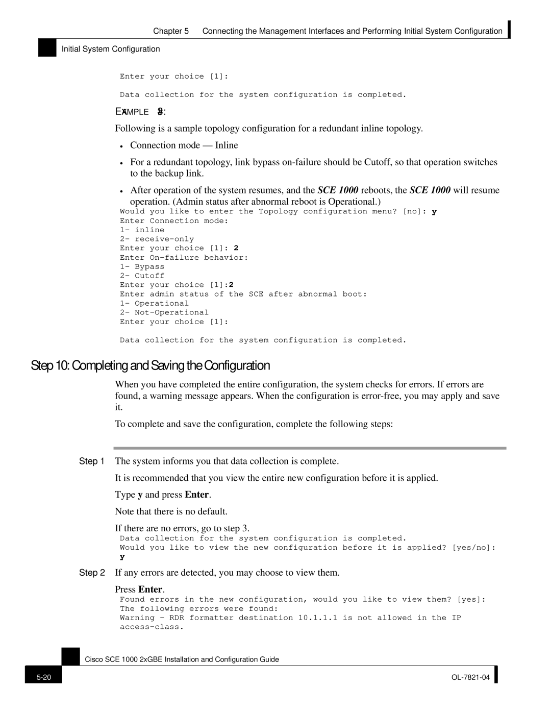 Cisco Systems OL-7821-04, SCE 1000 2xGBE manual Completing and Saving the Configuration 