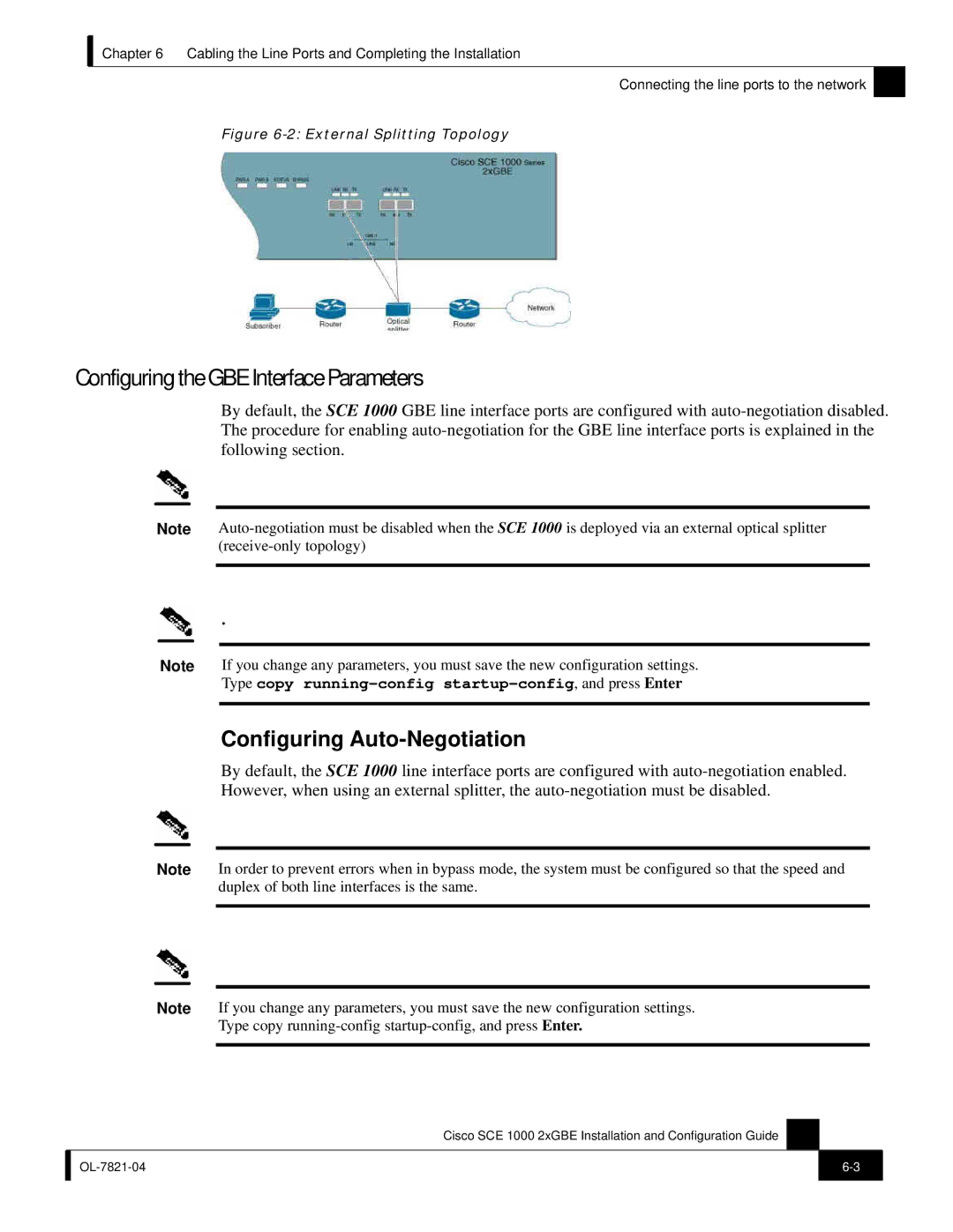 Cisco Systems SCE 1000 2xGBE, OL-7821-04 manual Configuring the GBE Interface Parameters, Configuring Auto-Negotiation 