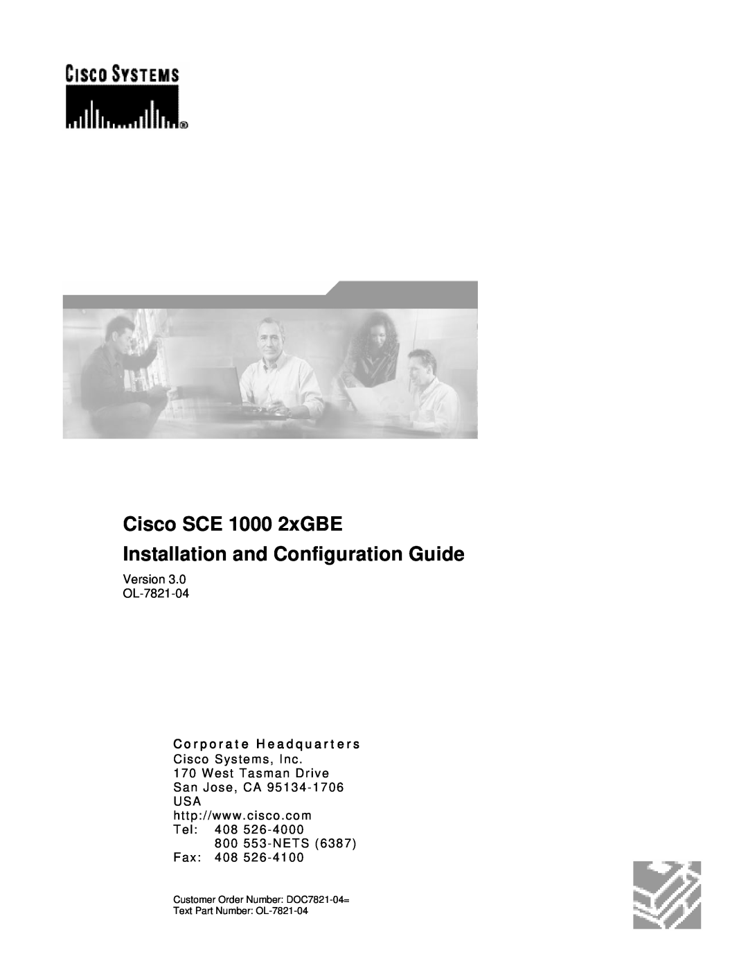 Cisco Systems manual Cisco SCE 1000 2xGBE Installation and Configuration Guide, Version OL-7821-04 