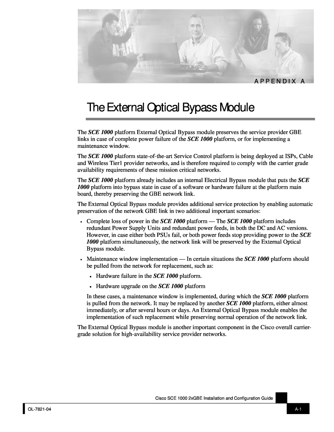 Cisco Systems SCE 1000 2xGBE, OL-7821-04 manual The External Optical Bypass Module, A P P E N D I X A 