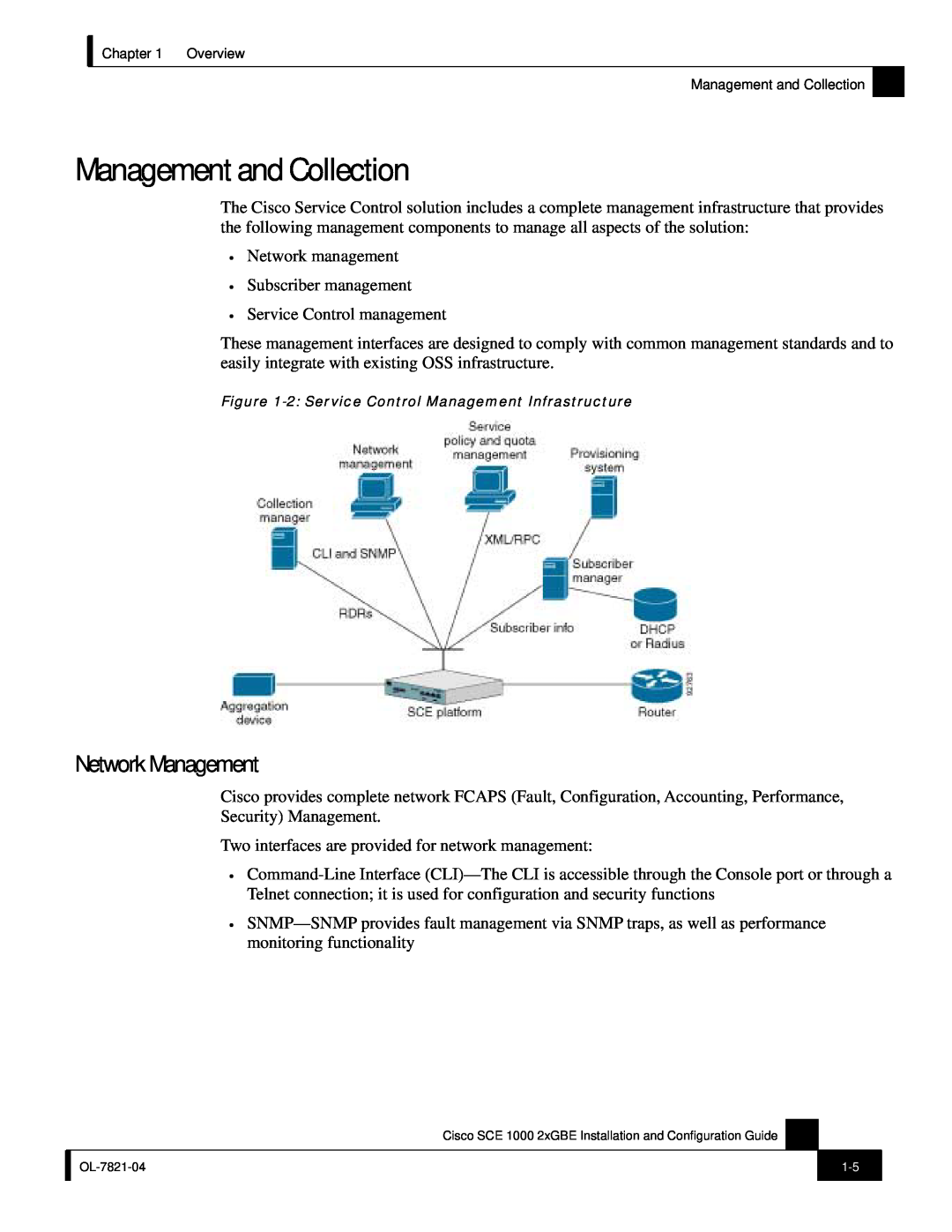 Cisco Systems SCE 1000 2xGBE, OL-7821-04 manual Management and Collection, Network Management 