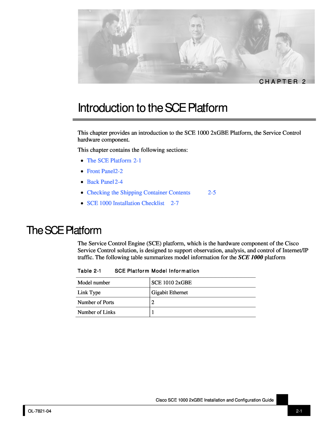 Cisco Systems SCE 1000 2xGBE Introduction to the SCE Platform, The SCE Platform Front Panel2-2 Back Panel, C H A P T E R 