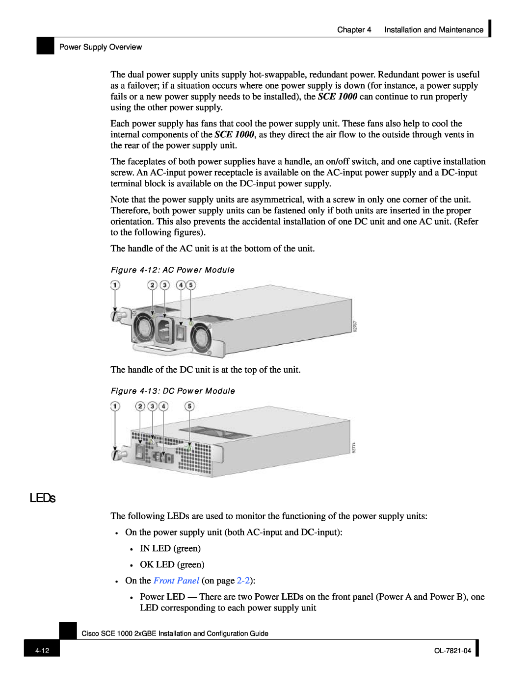 Cisco Systems OL-7821-04, SCE 1000 2xGBE manual LEDs 